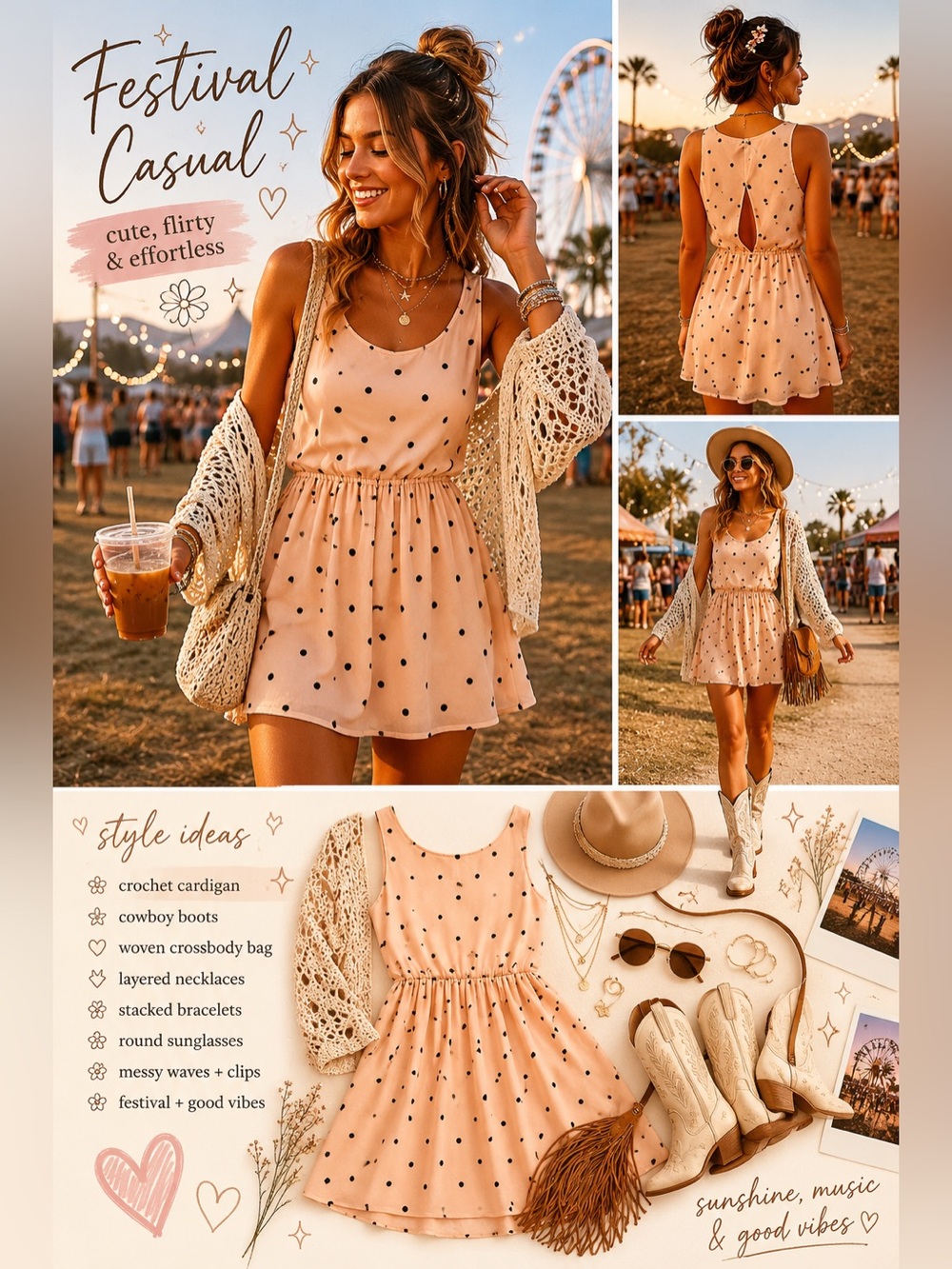 NWT O’Neill Peach Polka Dot Sleeveless Mini Dress M Surf Skate Boho Festival H